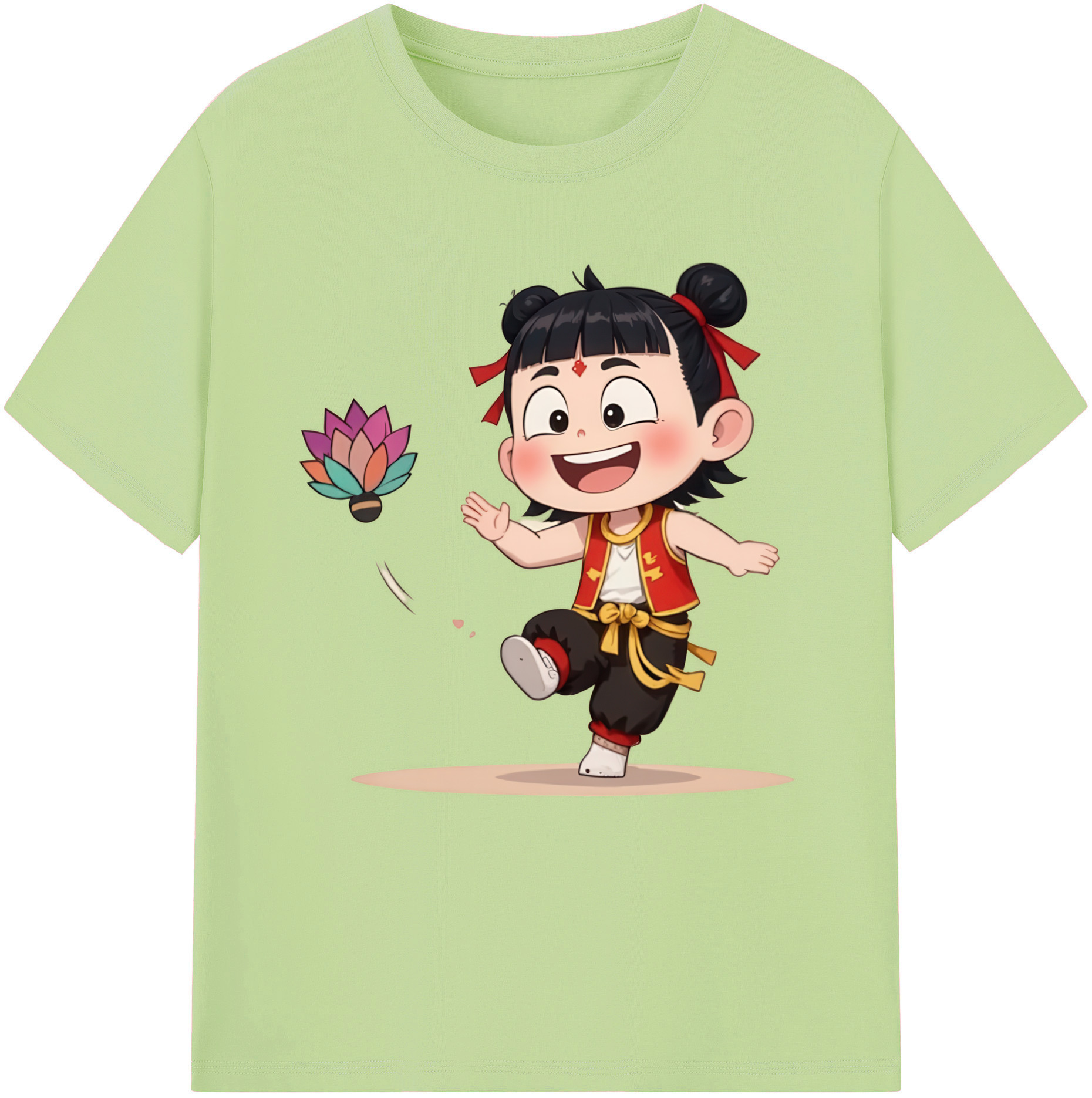 （画像用） Ne Zha 2 ナタ 魔童の大暴れ 綿100％半袖Tシャツ（フロントプリント）